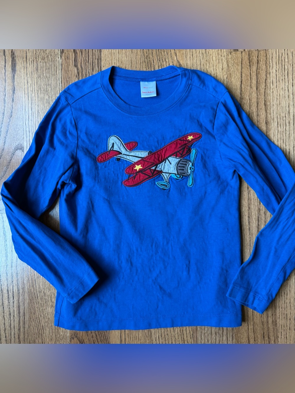 Hanna Andersson Royal Blue Long-Sleeve Tee with Red Airplane size 6-7 (120 cm)